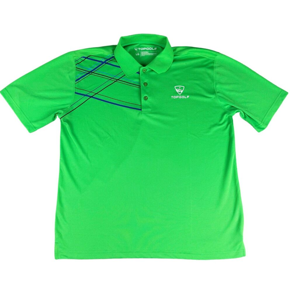 Topgolf Polo Shirt Men's Large Green Short Sleeve Geometric Outdoor Preppy Top